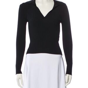 Zimmermann Black Ribbed V-Neck Long Sleeve Sweater